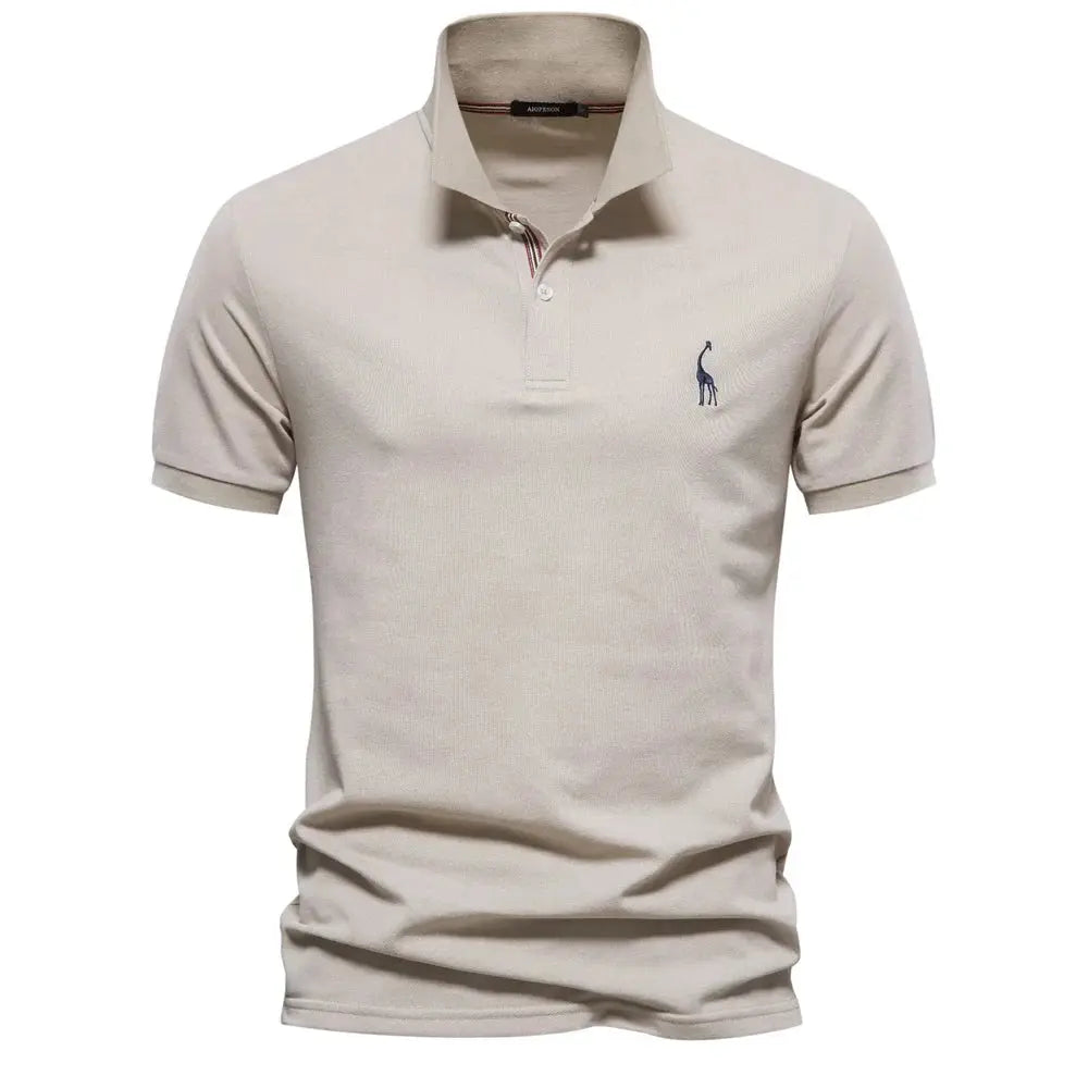 Men's Short-Sleeve Polo Shirt with Chest Logo and Button Placket