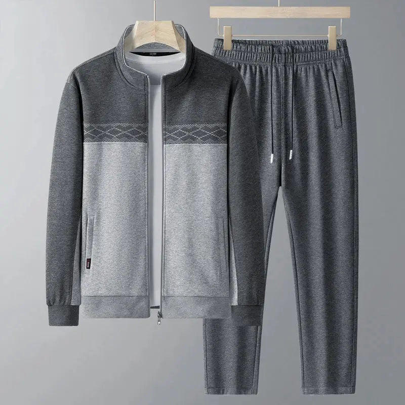 Men's Tracksuit Two Piece Set with Zip Jacket and Geometric Detail