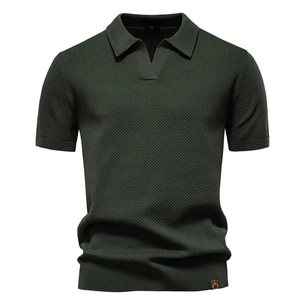 Men's Short-Sleeve Knit Polo Shirt with Textured Solid Design