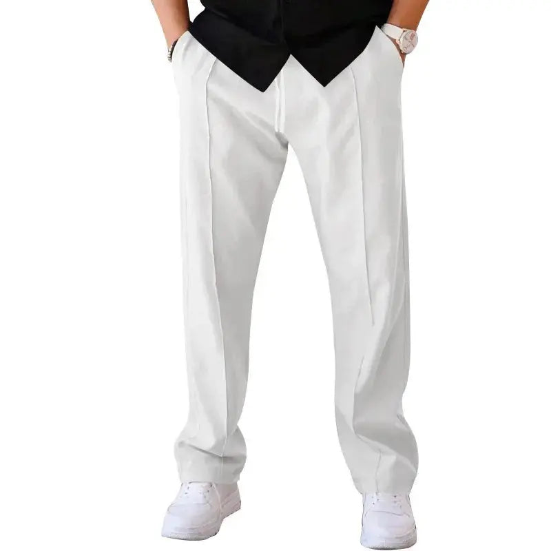 Men’s Loose-Fit Straight Trousers With Side Pockets and Drawstring Waist