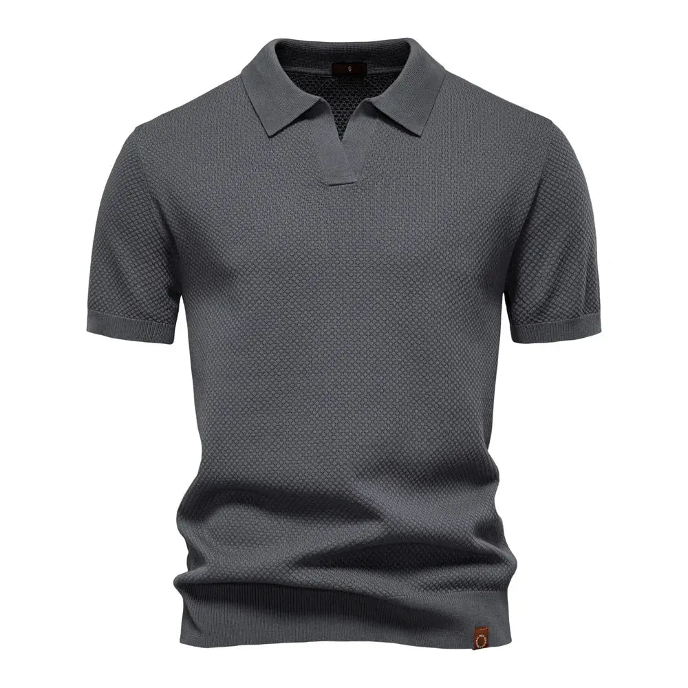 Men's Short-Sleeve Knit Polo Shirt with Textured Solid Design