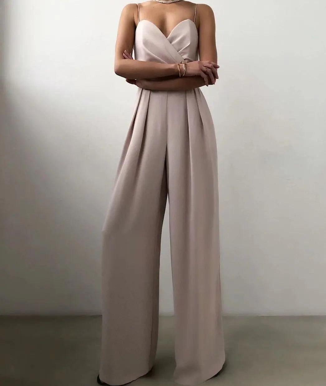 Women’s Spaghetti Strap Wide-Leg Jumpsuit With Wrapped Bodice