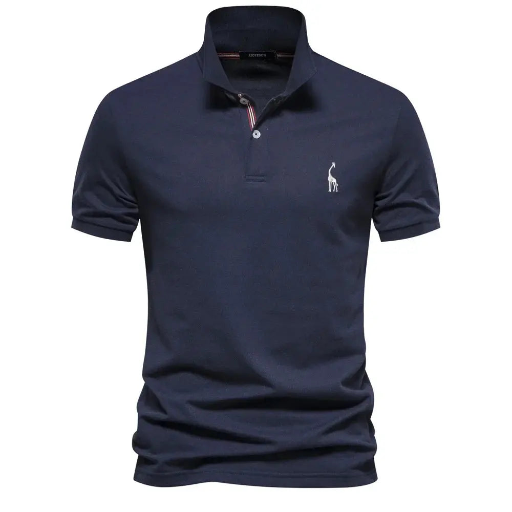 Men's Short-Sleeve Polo Shirt with Chest Logo and Button Placket