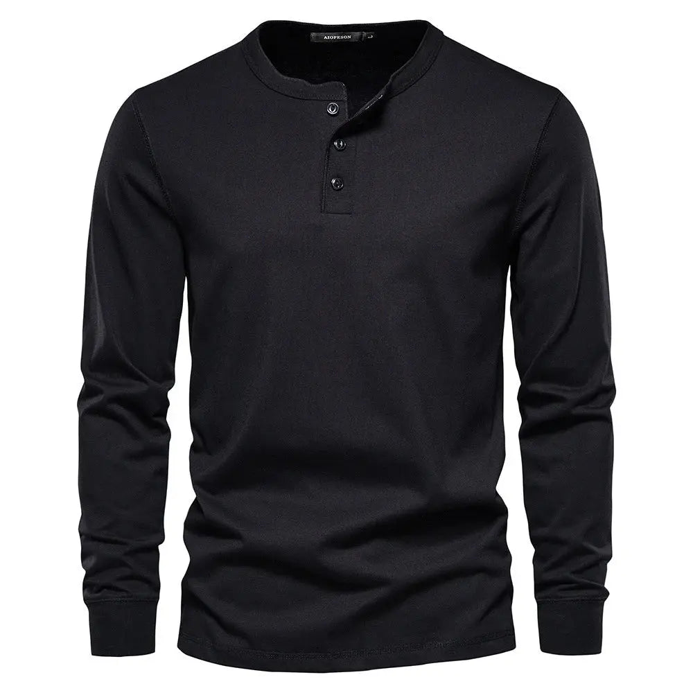 Men's Classic Long Sleeve Henley Shirt with Three Button Placket