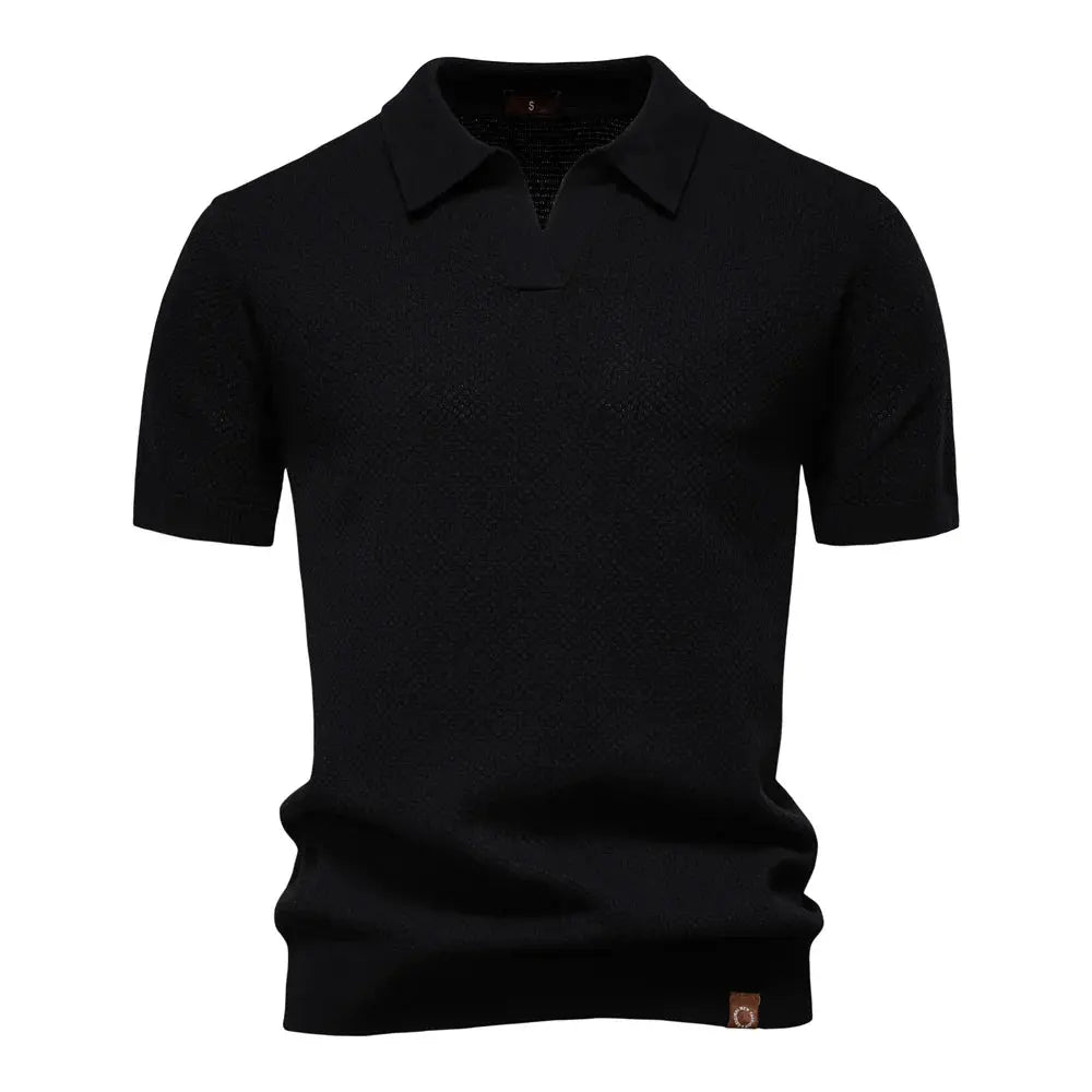 Men's Short-Sleeve Knit Polo Shirt with Textured Solid Design