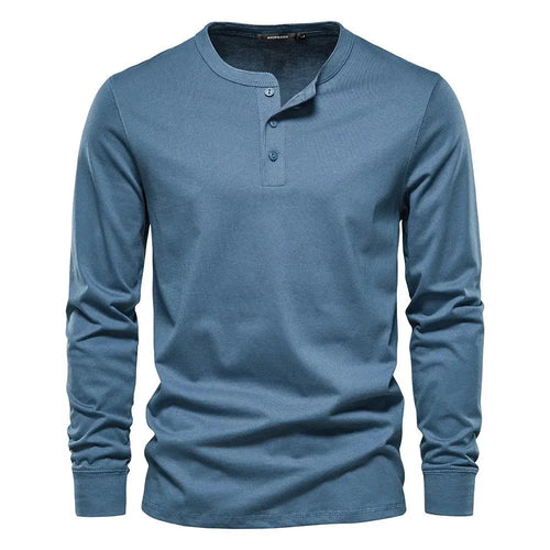 Men's Classic Long Sleeve Henley Shirt with Three Button Placket