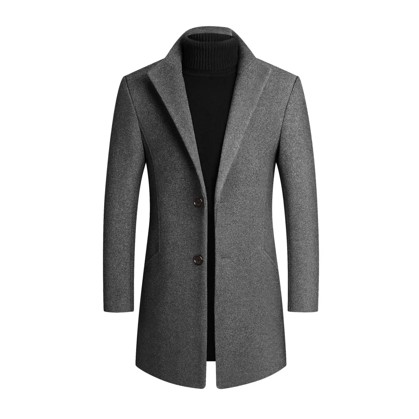Men’s Long Coat With Notched Lapel and Two-Button Front