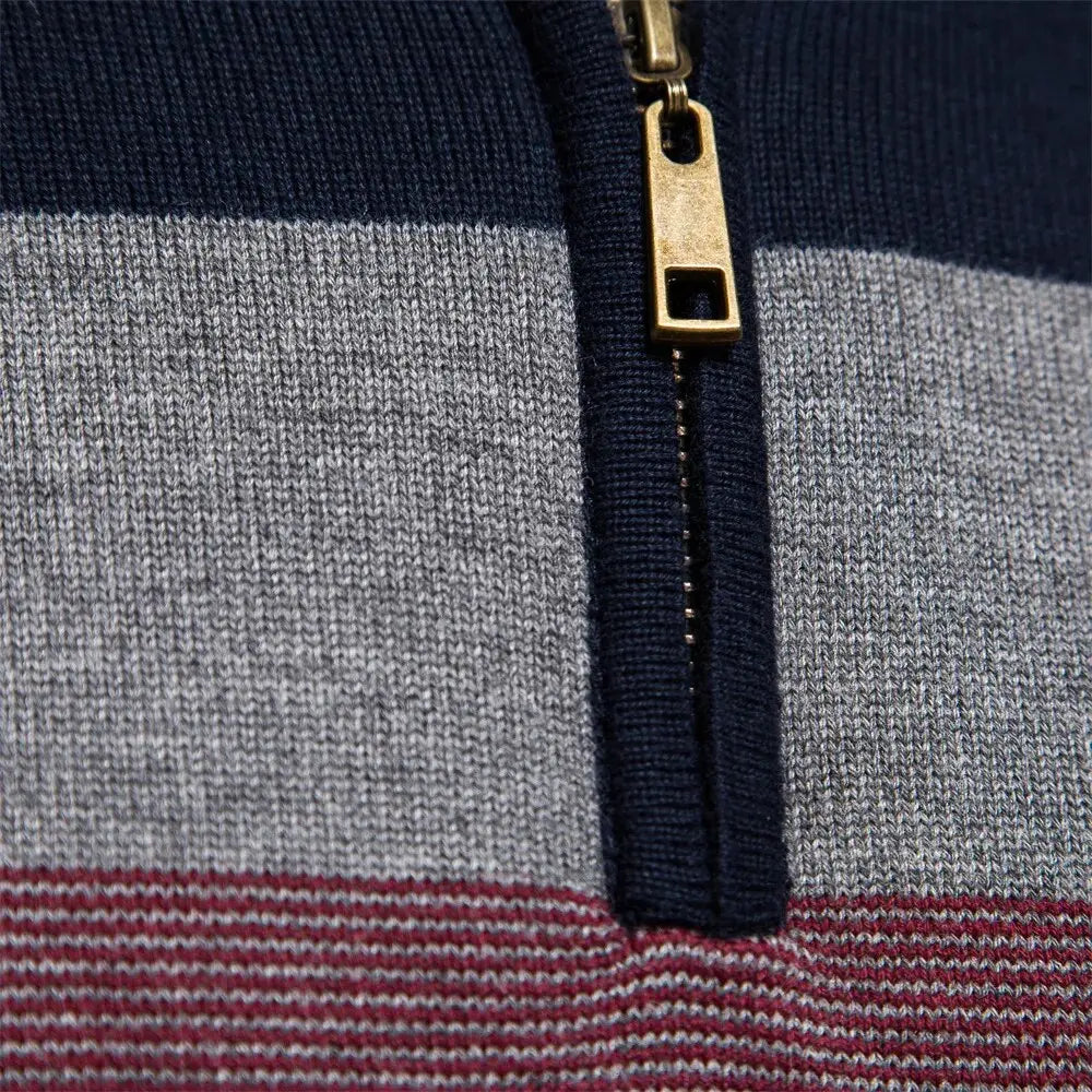 Men’s Striped Quarter-Zip Jumper with Modern Slim Fit Design