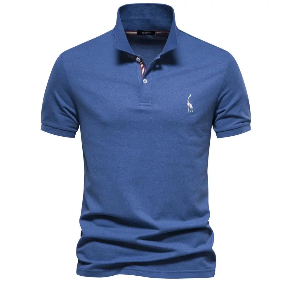Men's Short-Sleeve Polo Shirt with Chest Logo and Button Placket