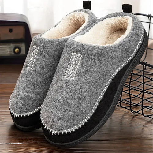 Men's Indoor Winter Slippers with Plush Lining and Non-Slip Sole