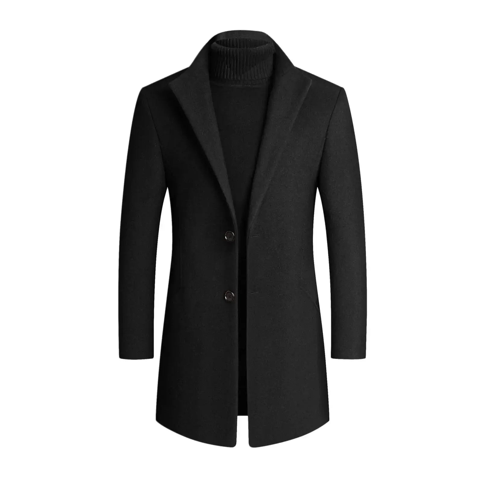 Men’s Long Coat With Notched Lapel and Two-Button Front