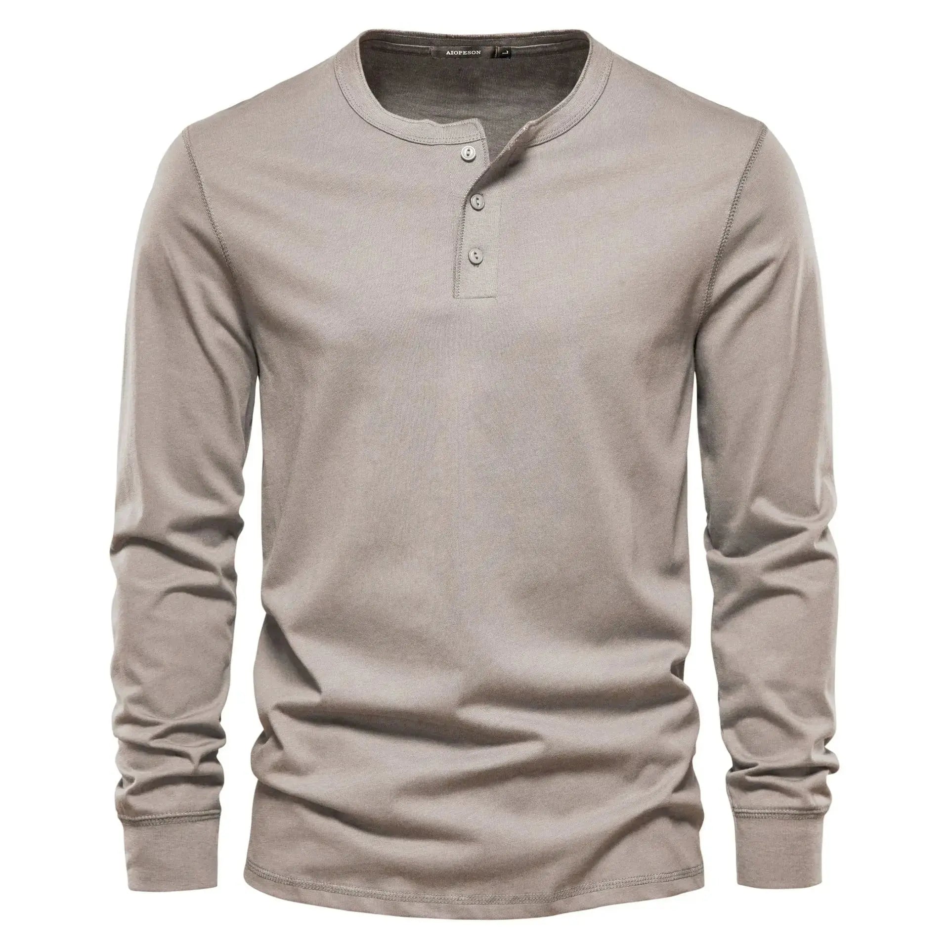 Men's Classic Long Sleeve Henley Shirt with Three Button Placket