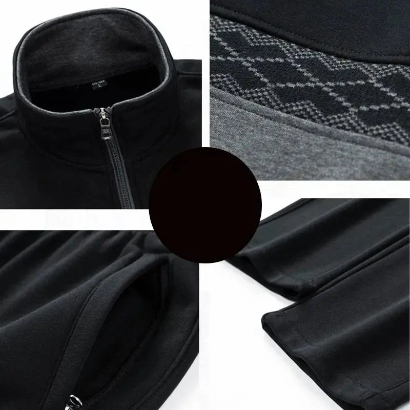 Men's Tracksuit Two Piece Set with Zip Jacket and Geometric Detail