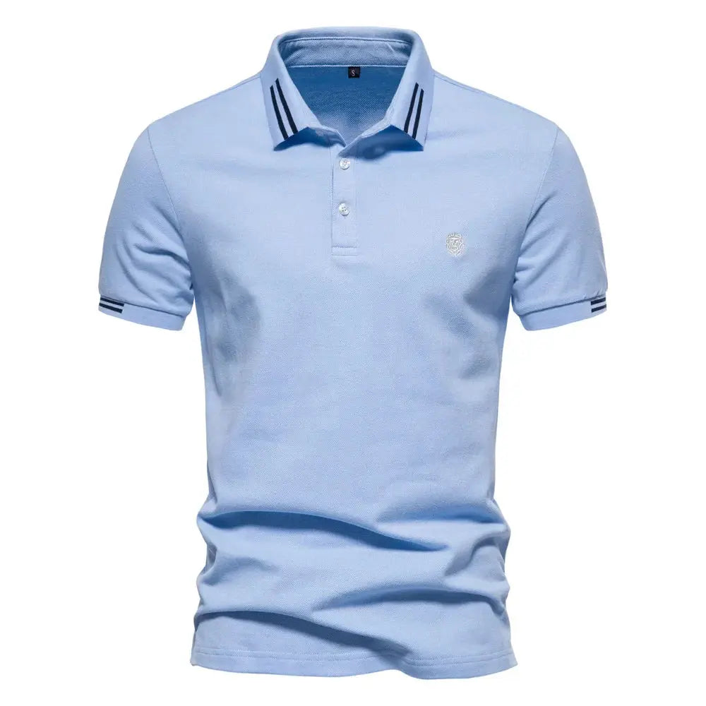 Men's Short-Sleeve Polo Shirt with Stripe Trim and Chest Logo