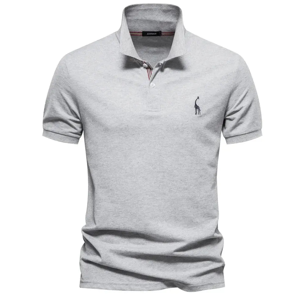 Men's Short-Sleeve Polo Shirt with Chest Logo and Button Placket