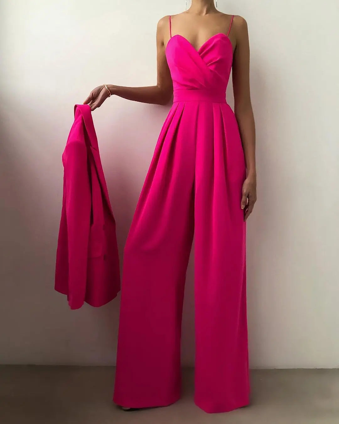 Women’s Spaghetti Strap Wide-Leg Jumpsuit With Wrapped Bodice