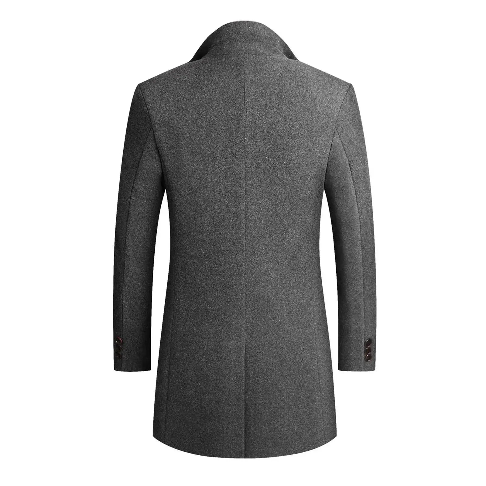 Men’s Long Coat With Notched Lapel and Two-Button Front