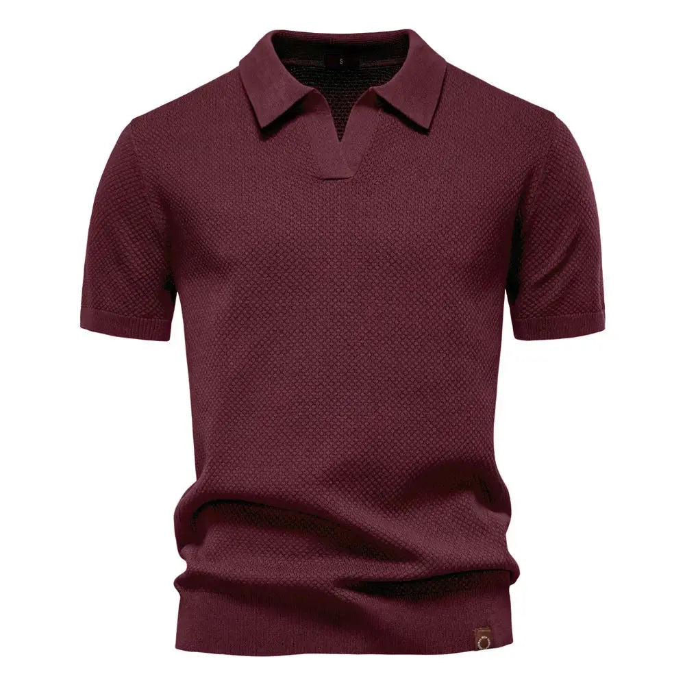 Men's Short-Sleeve Knit Polo Shirt with Textured Solid Design