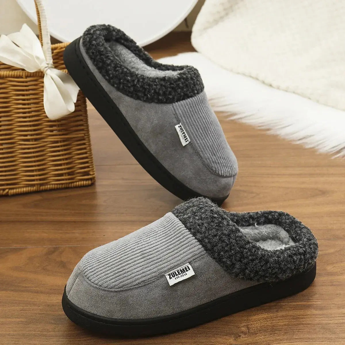 Men's Memory Foam Indoor Slippers with Soft Plush and Anti-Slip Sole