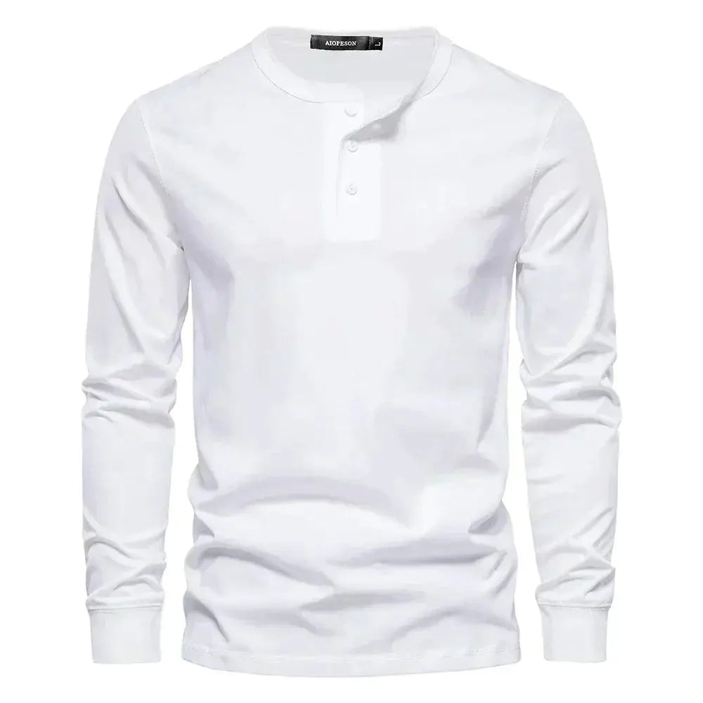 Men's Classic Long Sleeve Henley Shirt with Three Button Placket