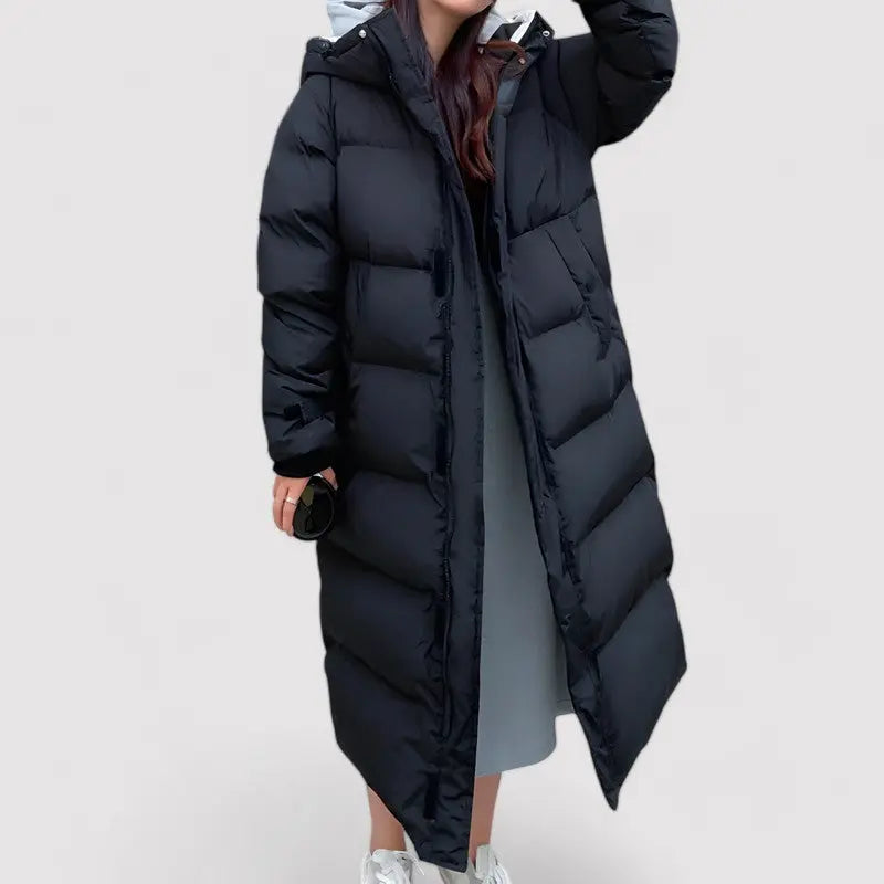 Women's Long Black Waterproof Hooded Puffer Parka Jacket