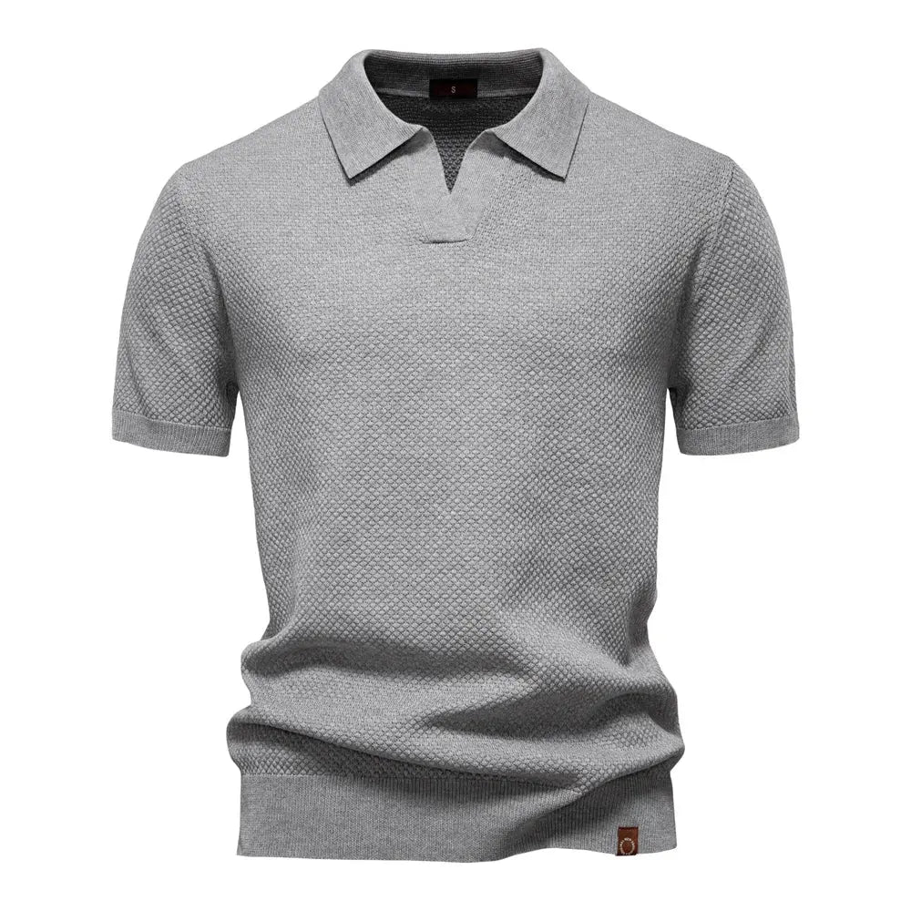 Men's Short-Sleeve Knit Polo Shirt with Textured Solid Design