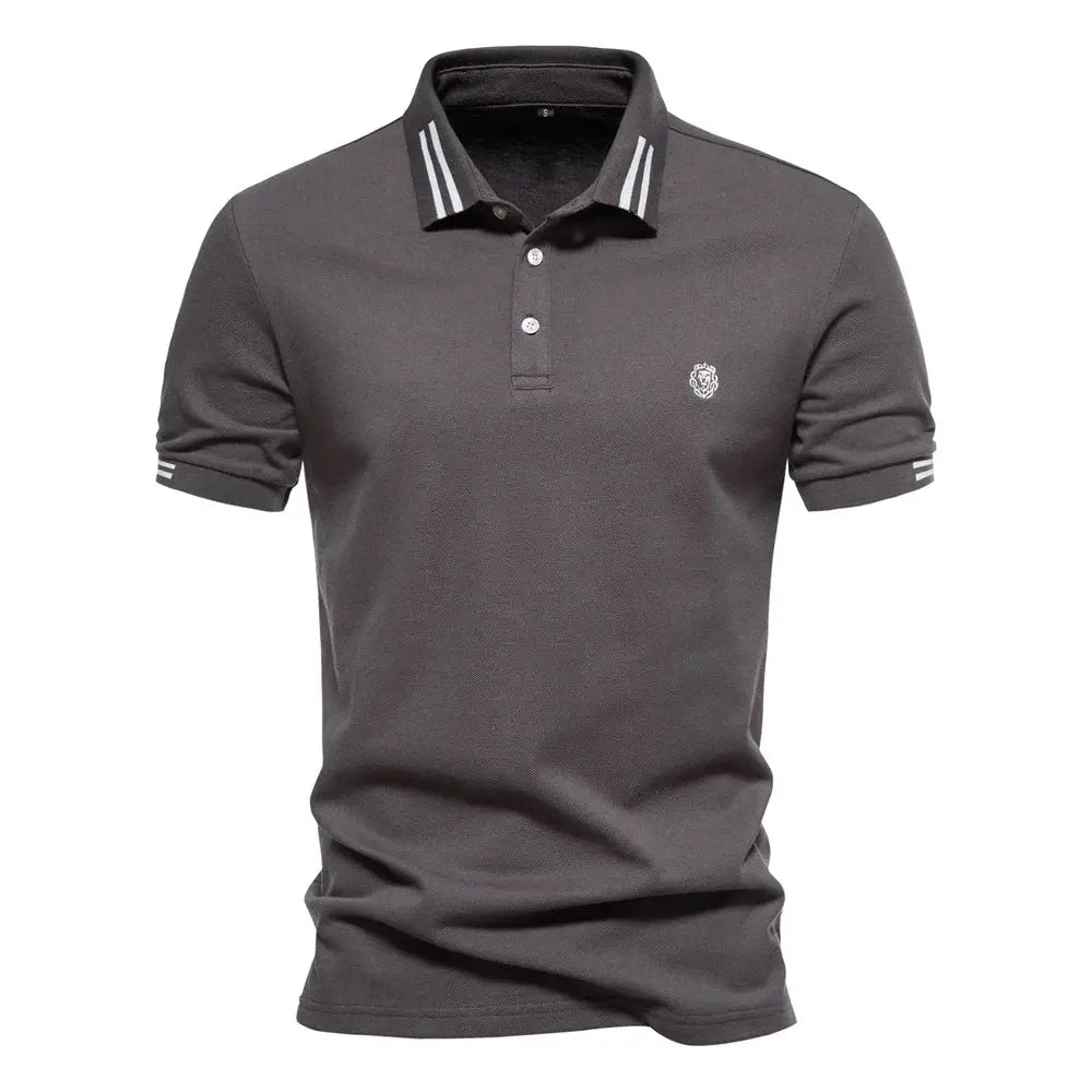 Men's Short-Sleeve Polo Shirt with Stripe Trim and Chest Logo