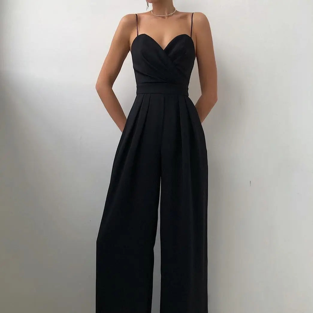 Women’s Spaghetti Strap Wide-Leg Jumpsuit With Wrapped Bodice