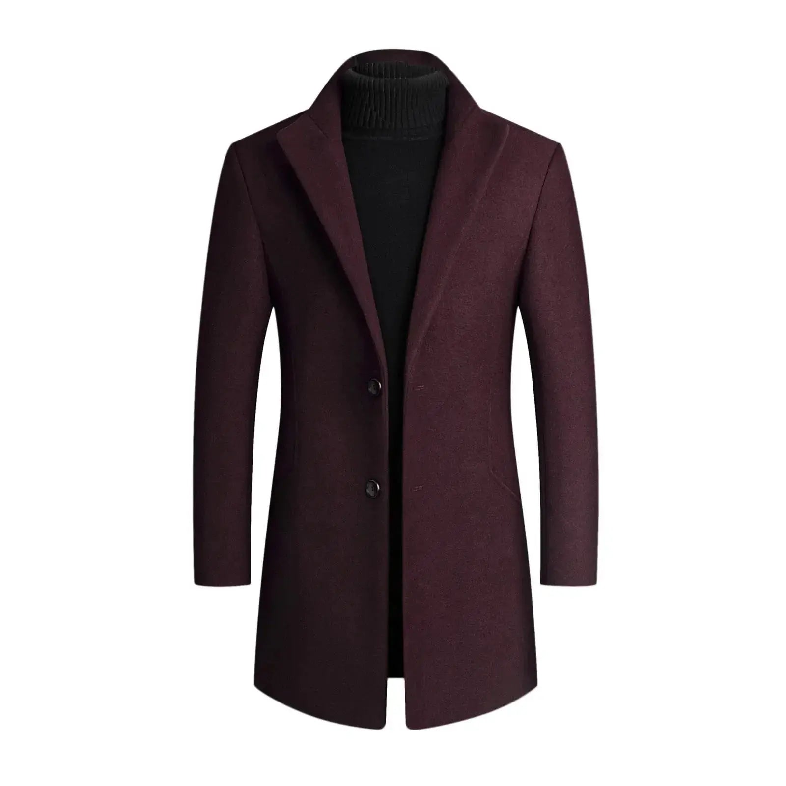 Men’s Long Coat With Notched Lapel and Two-Button Front
