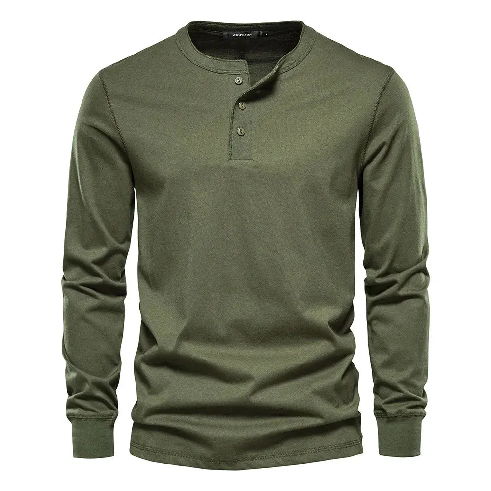 Men's Classic Long Sleeve Henley Shirt with Three Button Placket
