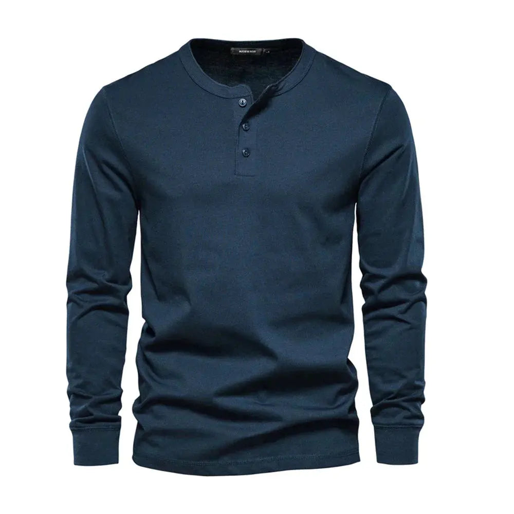 Men's Classic Long Sleeve Henley Shirt with Three Button Placket
