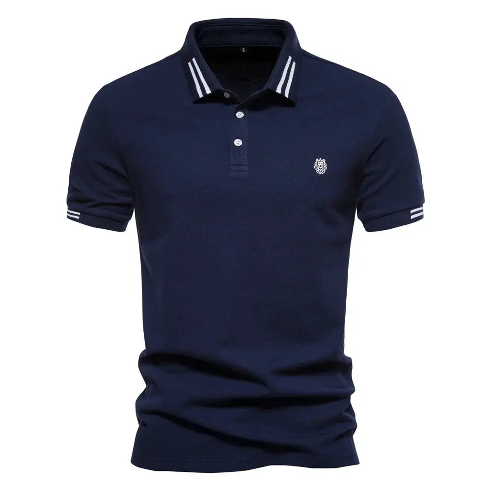 Men's Short-Sleeve Polo Shirt with Stripe Trim and Chest Logo
