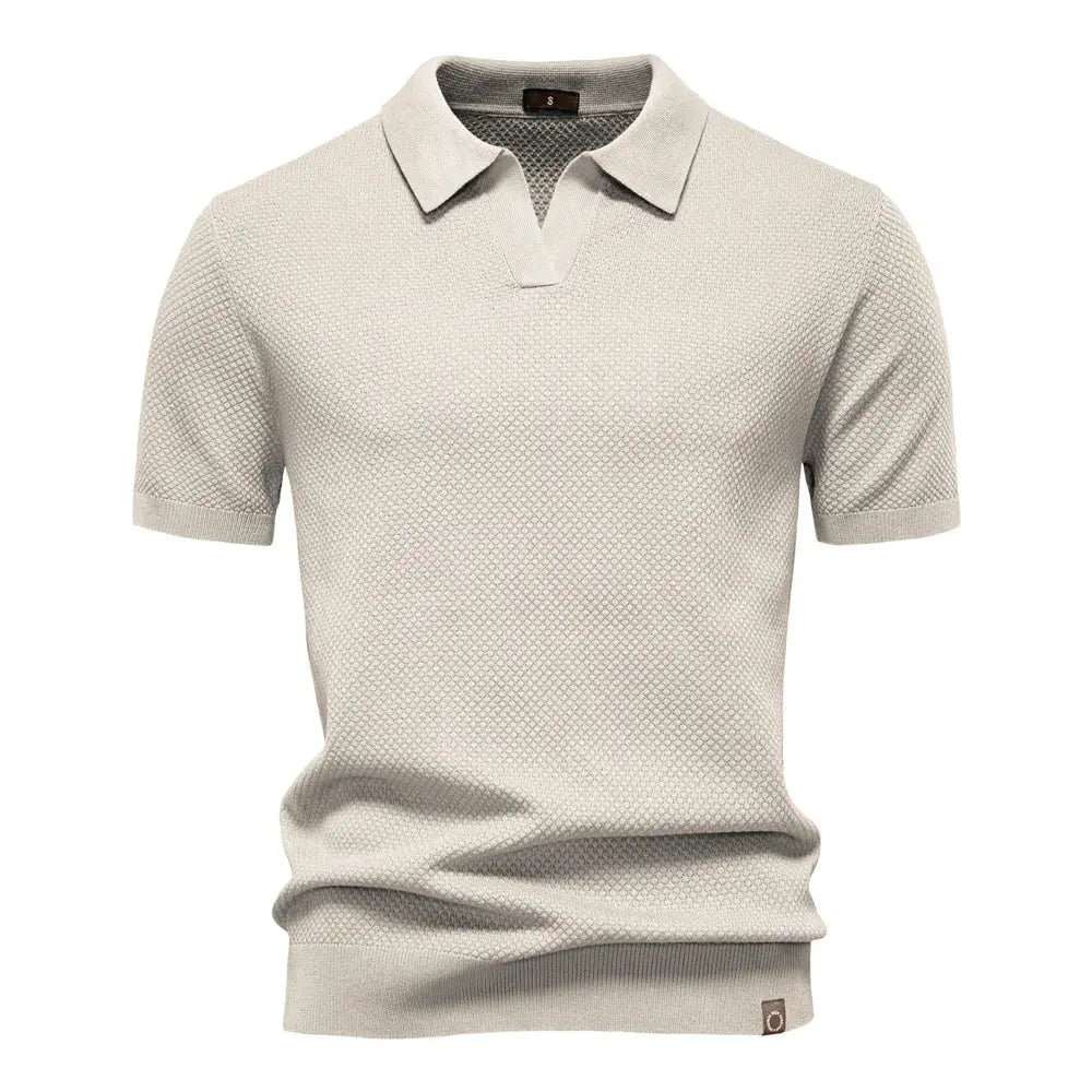 Men's Short-Sleeve Knit Polo Shirt with Textured Solid Design