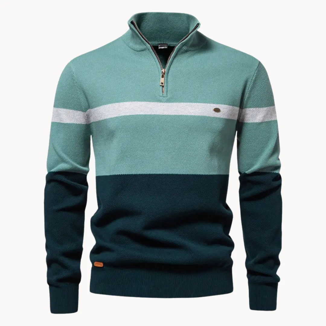 Men’s Quarter-Zip Jumper with Modern Color Block Design