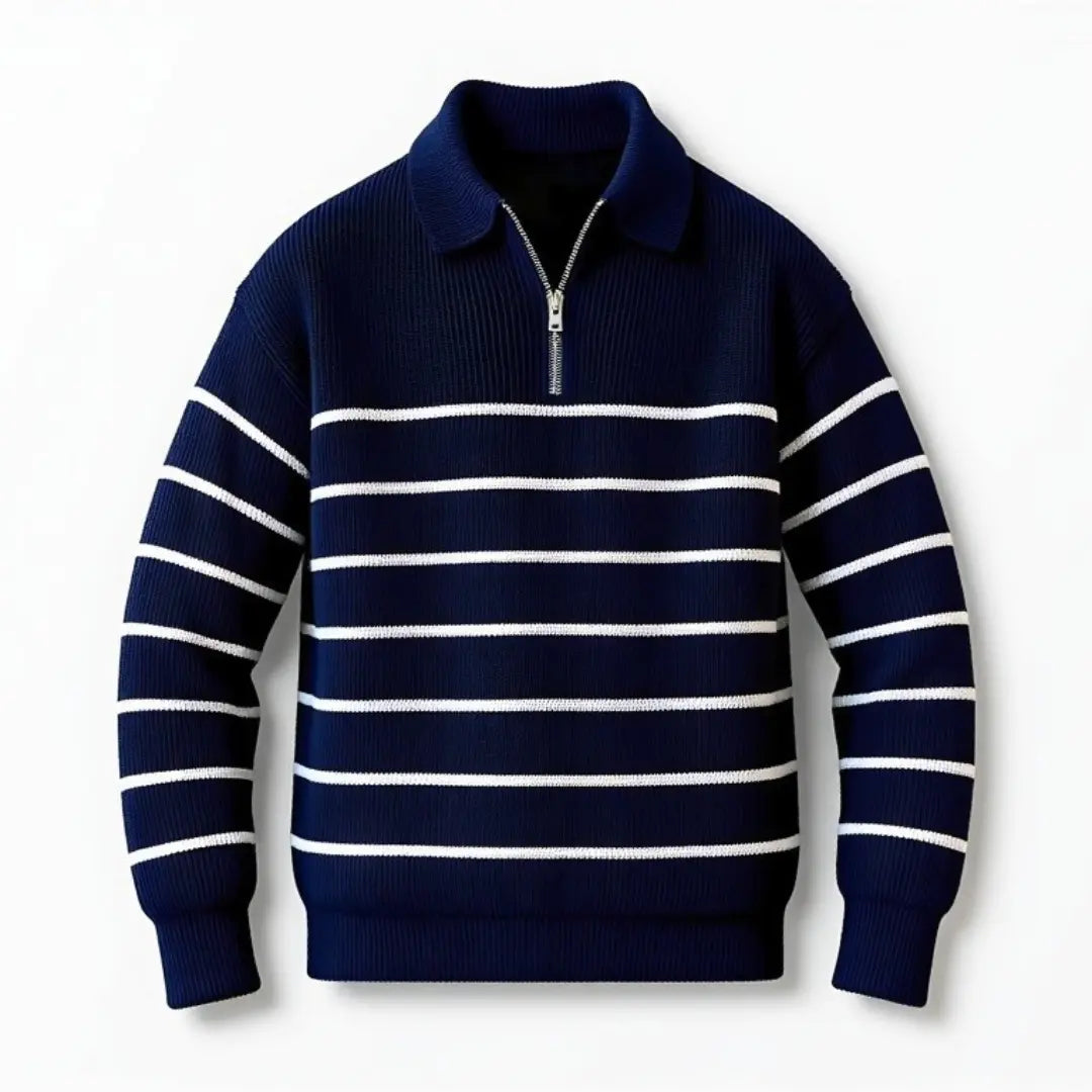 Men’s Striped Half-Zip Jumper with Classic Nautical-Inspired Design