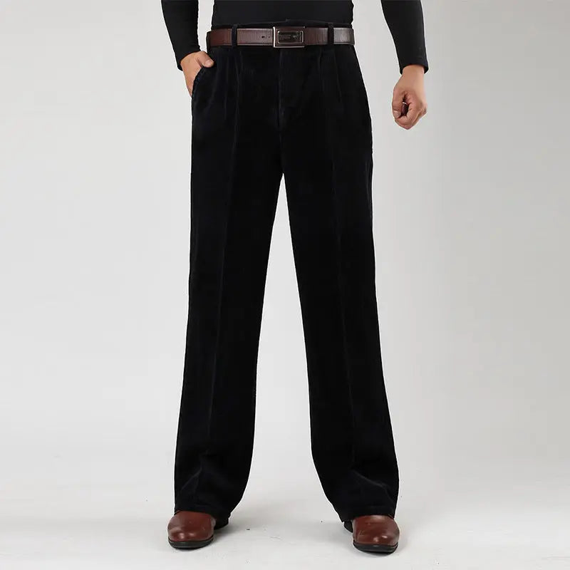 Men’s Corduroy Trousers With Pleated Front and Wide-Leg Fit