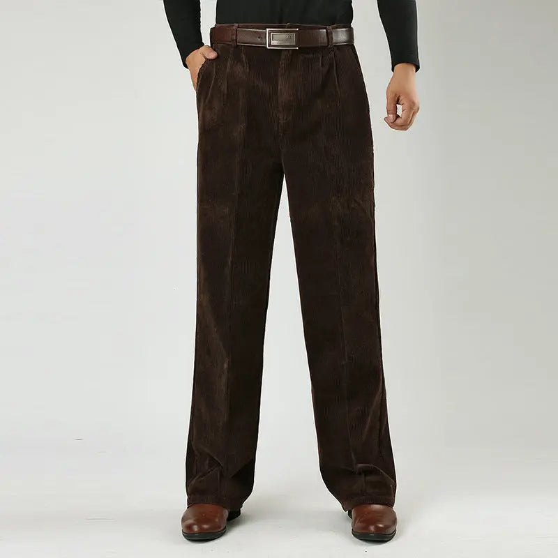 Men’s Corduroy Trousers With Pleated Front and Wide-Leg Fit