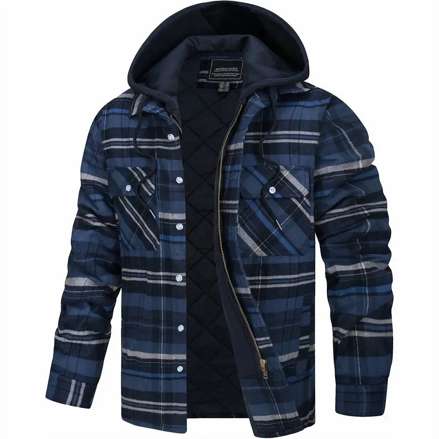 Men's Plaid Hooded Bomber Jacket with Quilted Lining