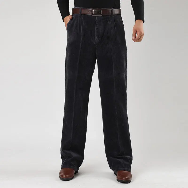 Men’s Corduroy Trousers With Pleated Front and Wide-Leg Fit