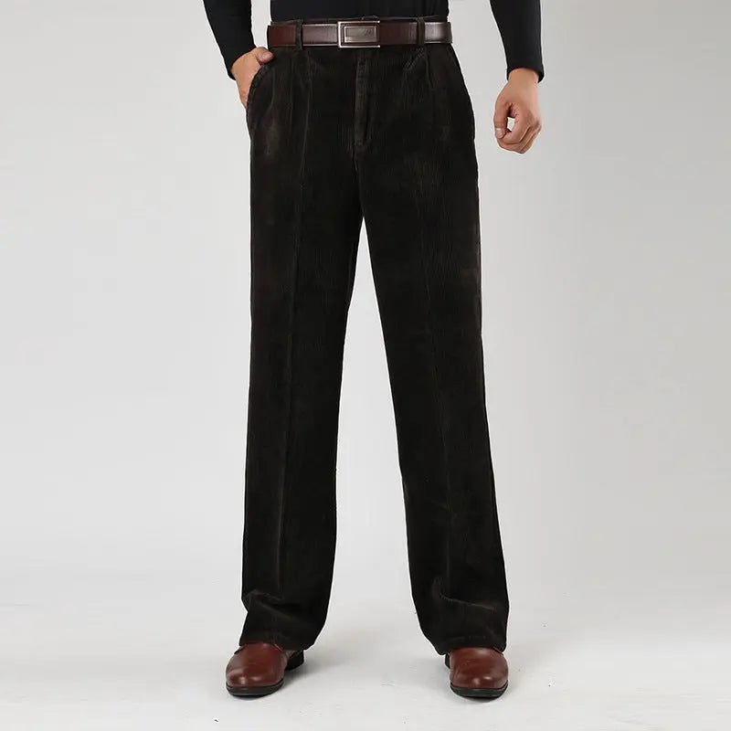 Men’s Corduroy Trousers With Pleated Front and Wide-Leg Fit