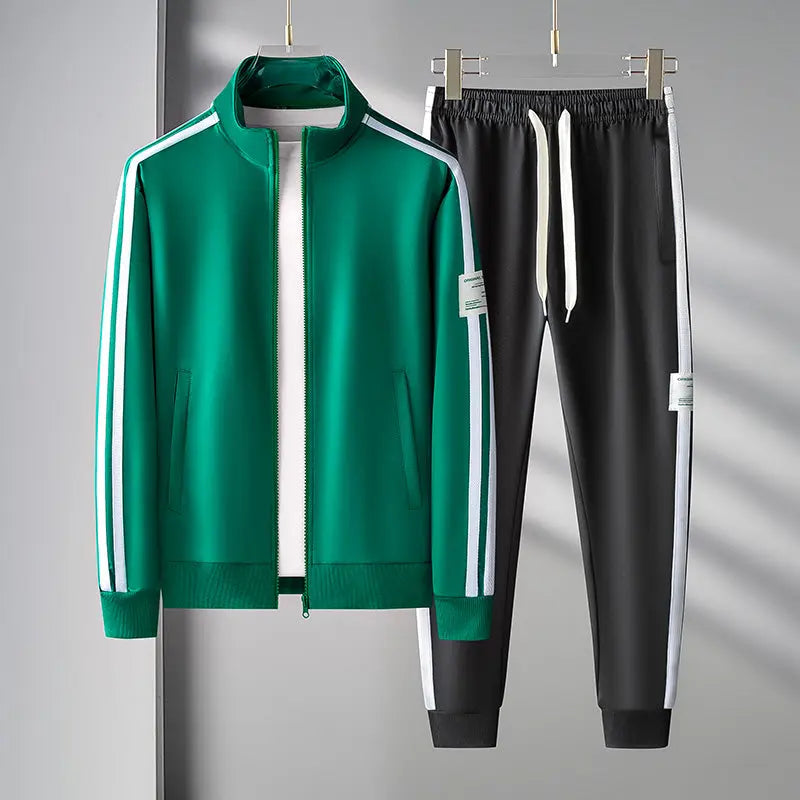 Men's Zip Up Tracksuit Two-piece with Stripe Jacket and Jogger Pants Set