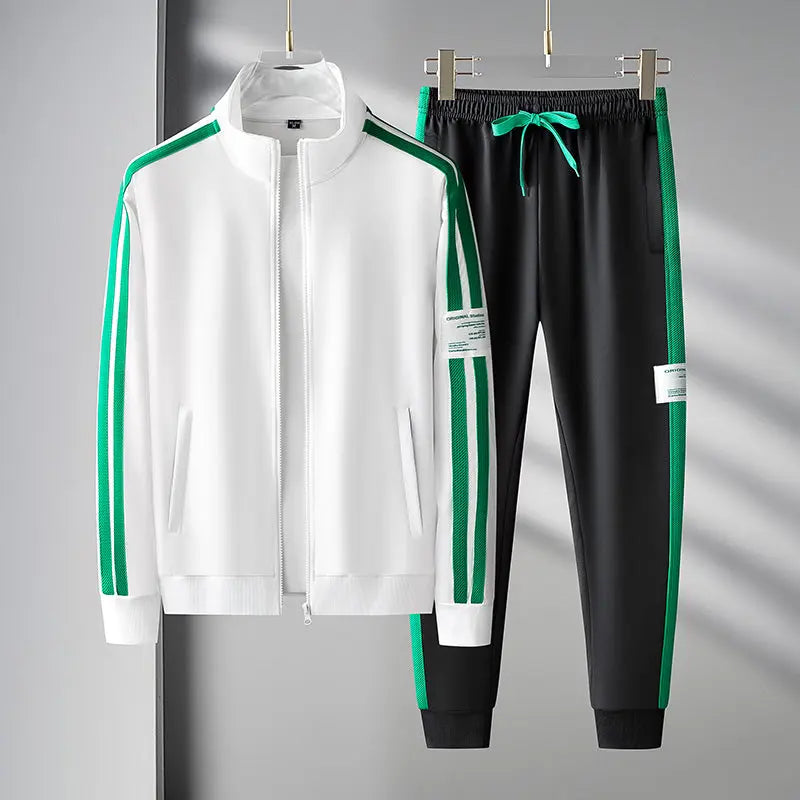 Men's Zip Up Tracksuit Two-piece with Stripe Jacket and Jogger Pants Set