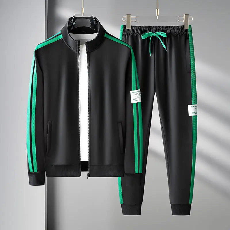 Men's Zip Up Tracksuit Two-piece with Stripe Jacket and Jogger Pants Set