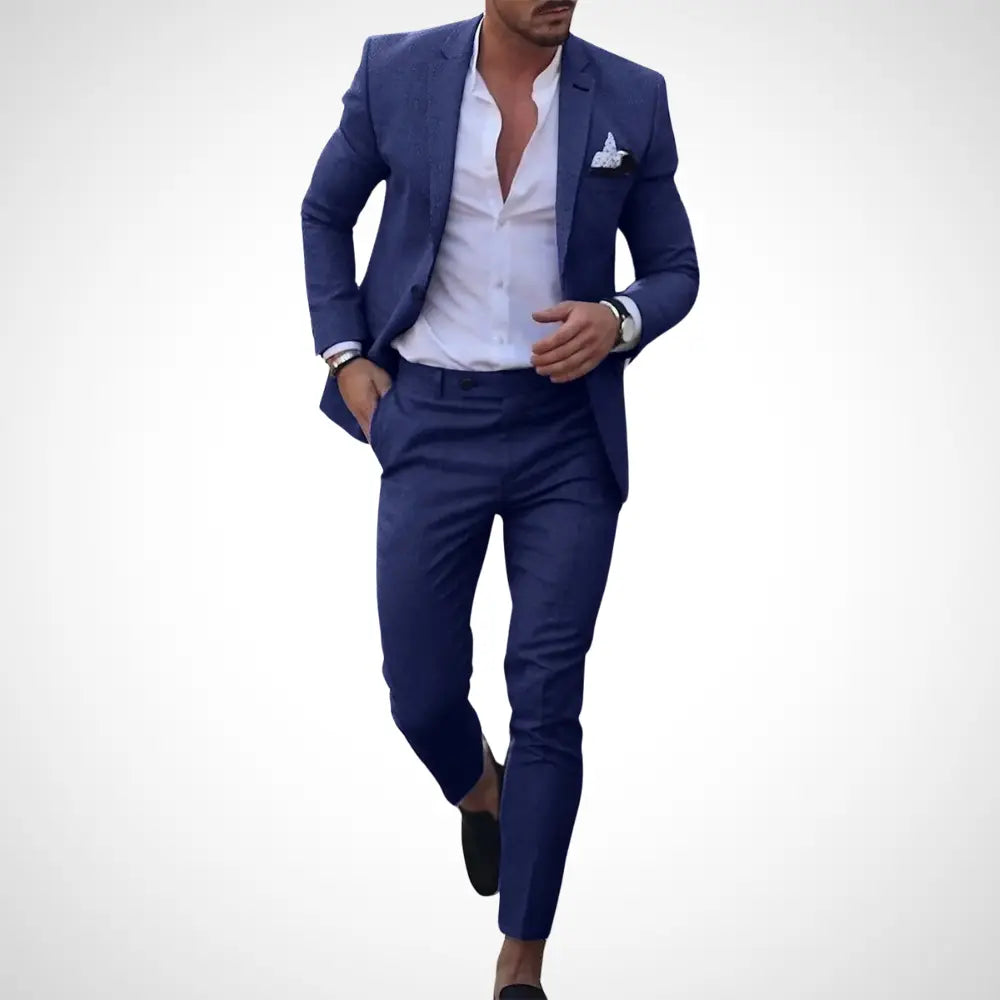 Men’s 2-Piece Suit Set With Single-Breasted Blazer and Slim-Fit Trousers