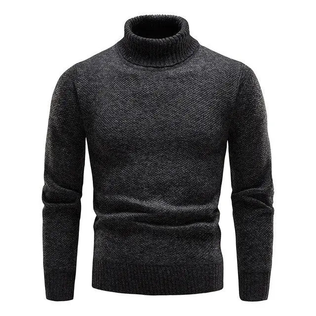 Men’s Turtleneck Jumper with Classic Ribbed Collar and Slim Fit