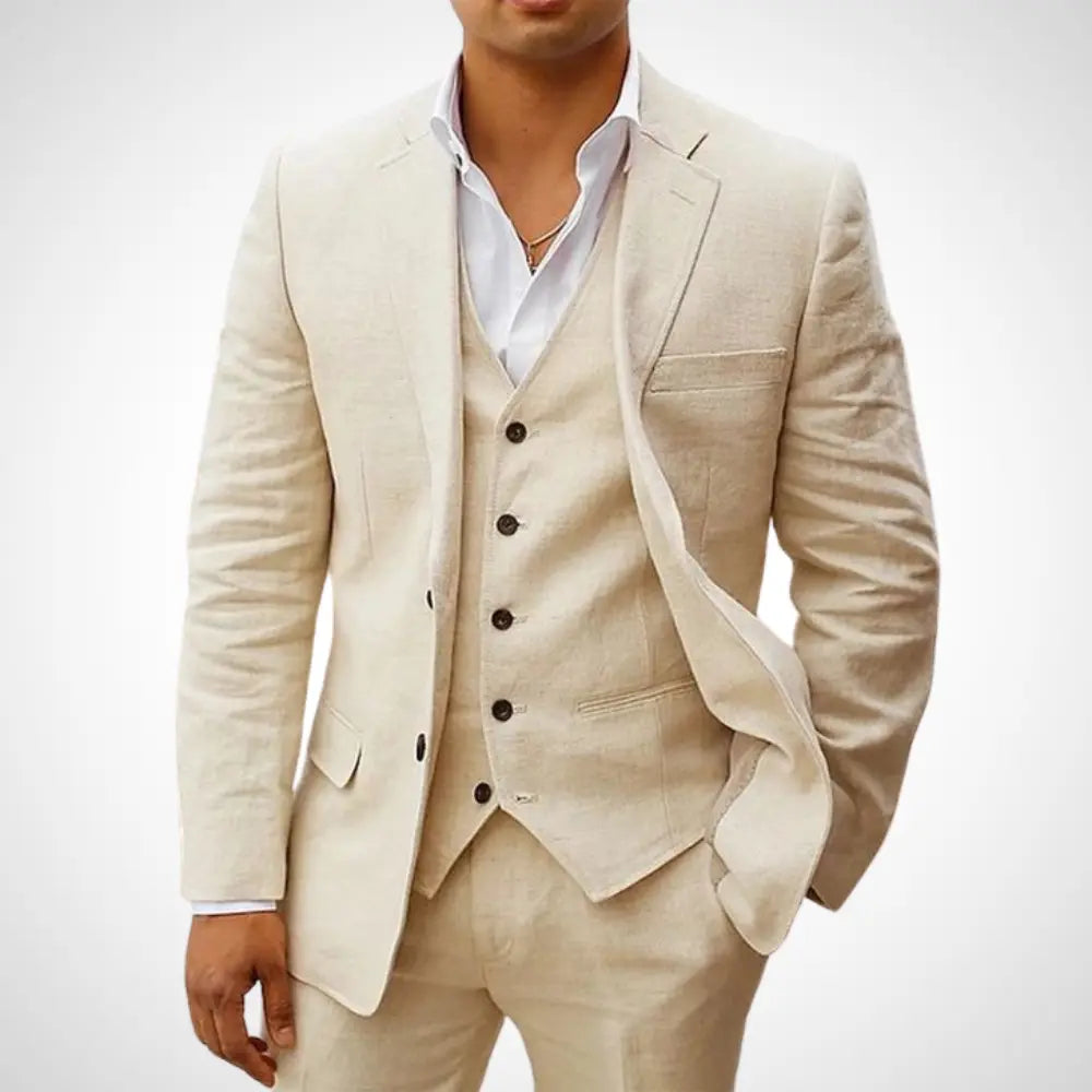 Men’s 3-Piece Suit Set With Single-Breasted Blazer and Buttoned Vest