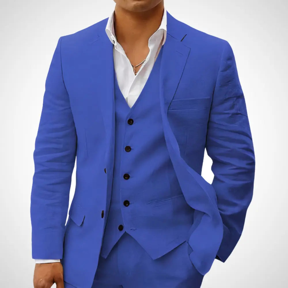Men’s 3-Piece Suit Set With Single-Breasted Blazer and Buttoned Vest