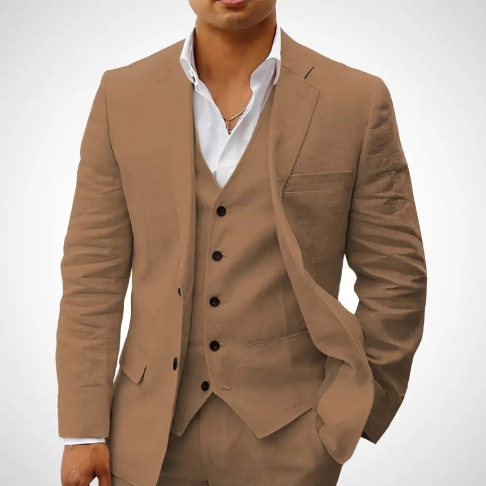 Men’s 3-Piece Suit Set With Single-Breasted Blazer and Buttoned Vest