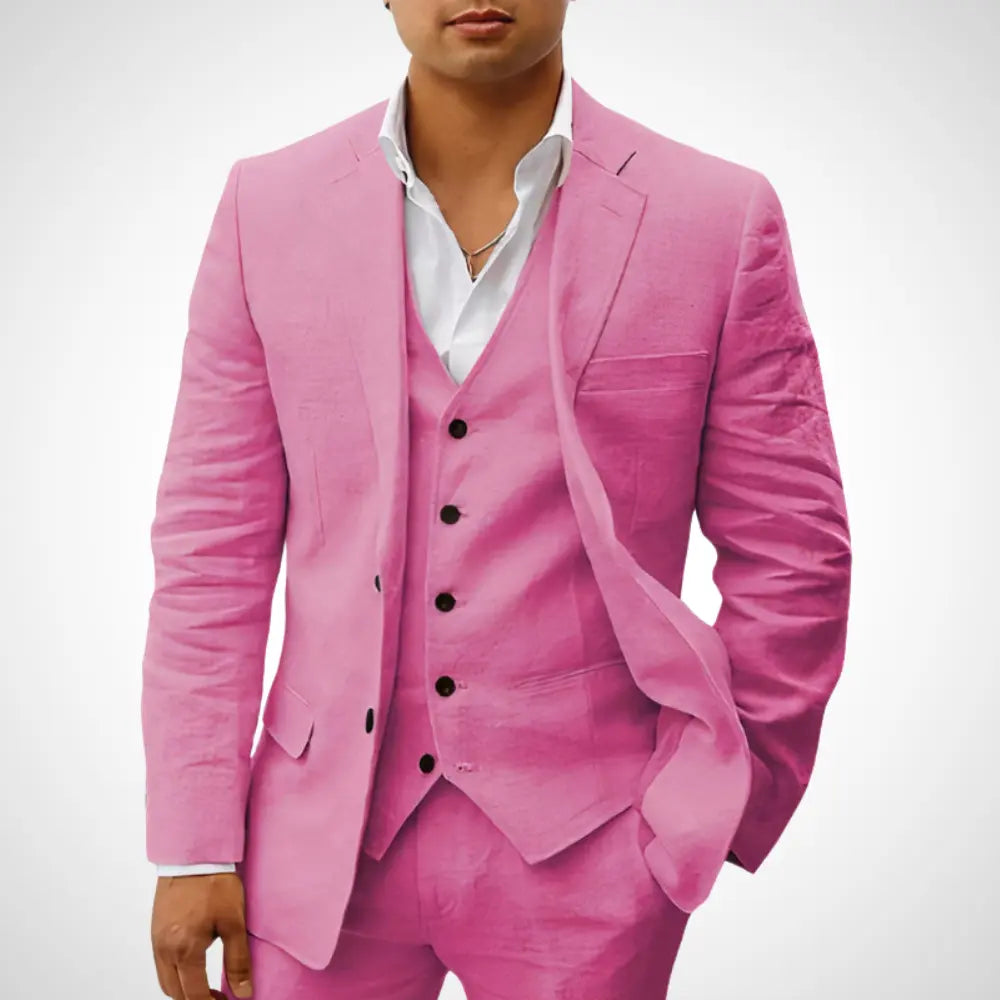 Men’s 3-Piece Suit Set With Single-Breasted Blazer and Buttoned Vest
