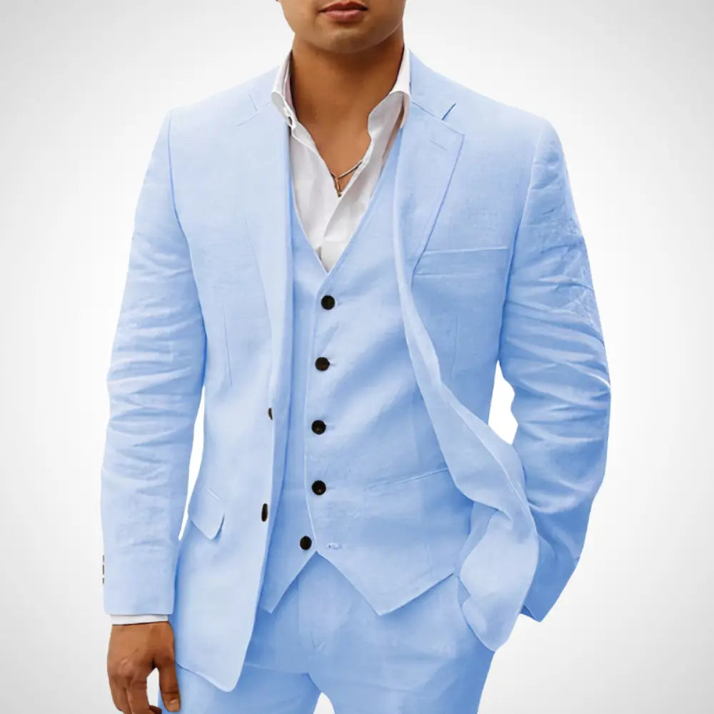 Men’s 3-Piece Suit Set With Single-Breasted Blazer and Buttoned Vest